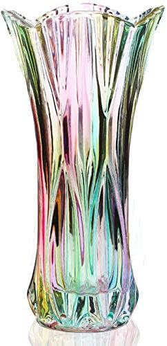 Crystal Glass Flower Vase - Rainbow Glass Plant Container for Home Decoration - Dining Table Centerpiece - Wedding & Holiday Party