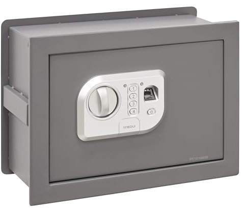 ARREGUI Print 141520 Caja fuerte de empotrar a pared con apertura mediante huella dactilar o con codigo|Caja de seguridad con lector biometrico para casa y hogar|Fundo extensible 26 x 35 x 15/25 cm