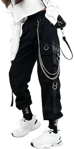 Pantaloni Cargo Gotico Donna Streetwear Nero A Vita Alta Pantaloni Femminili Harajuku Stile Coreano Pantaloni Goth Oversize, 02-Nero., XL