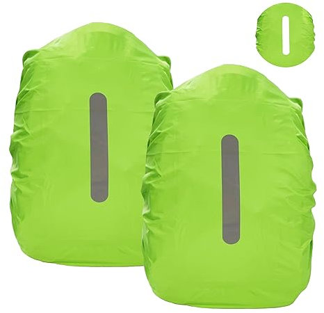 2er Regenschutz für Rucksäcke mit Reflexstreifen, 30L-40L wasserdichte Rucksack Regenschutz, Regenhülle Schulranzen für Wandern, Camping, Reisen, Radfahren (M, Grün+Grün)