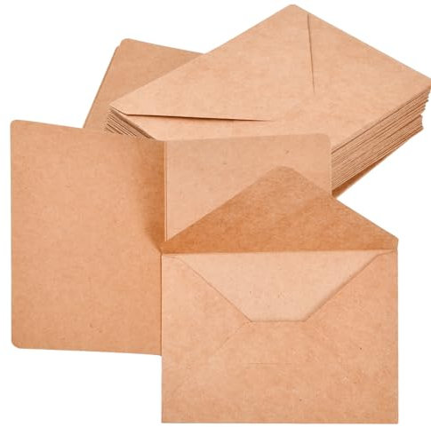 60 Stück Kraftpapier Karten, Klappkarten mit Umschlag, Faltkarten Braun, Doppelkarten Blanko (Braun)