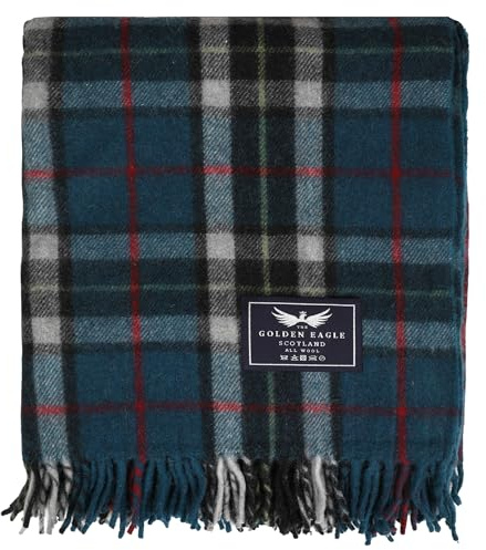 The Golden Eagle Scottish Tweed Wool Large Blanket Tartan Rug with Check Pattern for Warm Winter (Thomson Blue)