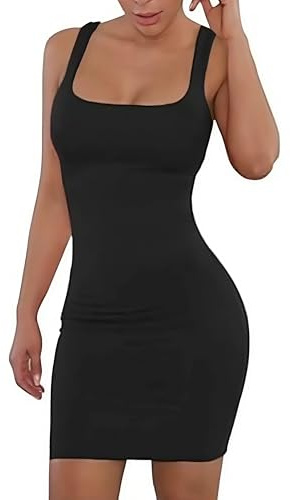 AMABILEMIA Vestito Sexy Donna Estivo Abito Corto Elegante Nero Tubino da Sera Senza Maniche Vestito Estate Aderente Casual Discoteca AM381 (Taglia XL)