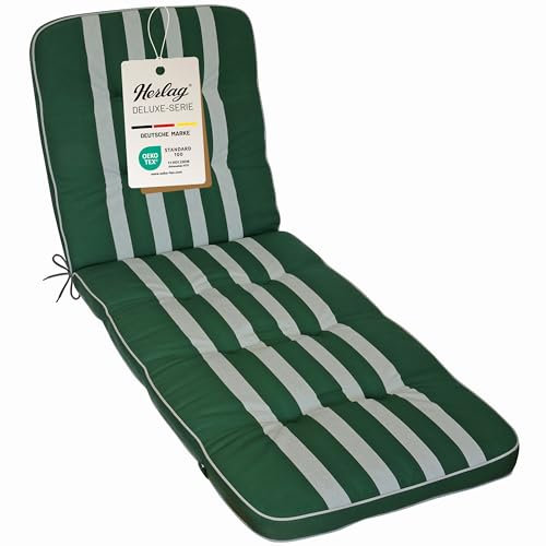 Herlag Liegenauflage Tilly 200x65x7cm | Liegestuhl-Auflage Blockstreifen 7cm | Liegepolster für Gartenliege | Gartenmöbelauflage Liege Deluxe-Serie | Atmungsaktiv | Öko Tex 100 | Grün-Gestreift