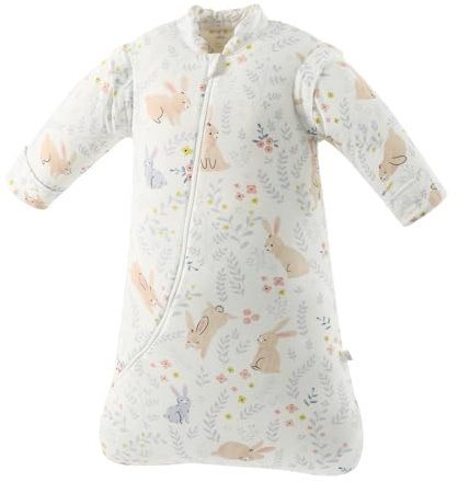 MIKAFEN Saco de Dormir para bebés, 3,5 TOG, Saco de Dormir para bebés Infantil de algodón orgánico, Diferentes tamaños Desde el Nacimiento hasta los 4 años (Conejo Blanco, 60-75 cm (3-7 Meses))