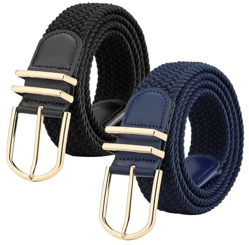 WERFORU 2 stycken tygbälte, stretchbälte, elastiskt flätat bälte, elastiskt stretchigt bälte för jeansbyxor