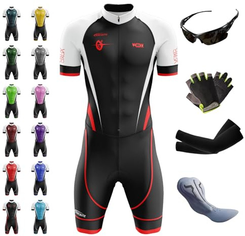 VOXCAUTQ Combinaison de Cyclisme rembourrée pour Homme -Triathlon Tri Costume - Respirante, à séchage Rapide - Combinaison de Triathlon à Manches Courtes pour entraînement à vélo