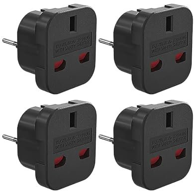 Fiotha Adaptador de viaje de Reino Unido a UE, 4 unidades, adaptador de viaje UK a UE, adaptador de enchufe de Reino Unido a Italia, 3 pines a enchufe europeo de 2 pines, para Italia, Irlanda, Países