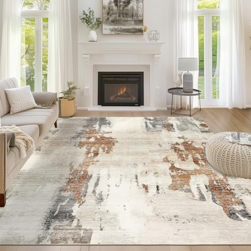 Capslpad Modern Abstract Area Rug 160x230cm Washable Non-slip Soft Carpet Short Pile Faux Wool Boho Art Floor Carpet for Living Room Bedroom Home Office Dining Room Decor, Beige
