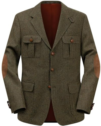 Rajegar, cappotto sportivo da uomo in tweed a spina di pesce, aderente, monopetto, in misto lana, blazer, giacche casual, caldo, vintage, stile britannico, Verde, M