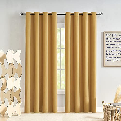 Tende termiche con occhielli, colore giallo oca, 2 pannelli, completamente oscuranti, con texture morbida, tendaggi per finestre, per soggiorno, 213 x 160 cm (larghezza x lunghezza)
