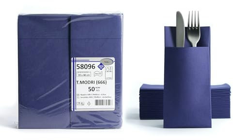 AROBA Pack of 1000 Pre-folded Airlaid Cutlery Napkins - 39 x 40 cm Fabric-Like Disposable Cutlery Bags with Napkin, Robust and Particularly Absorbent - for Catering, Events, Hotel & Party - Blue