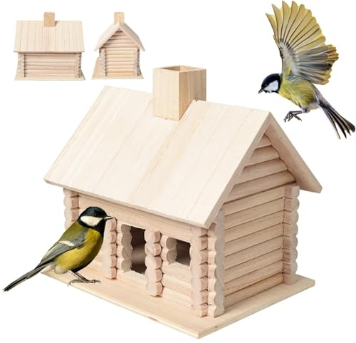 Kit de cabane en rondins 7.7x5.9x7.3 '' houstante et Transmission légère Paulownia Bird House Lisse polie Suspendue en Bois d'oise