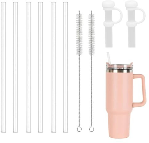 jatimdotin Confezione da 6 Cannucce Riutilizzabili, Cannucce di Lunghe 31 cm per Stanley Cup Trasparente con 2 Spazzole per la Pulizia, Lavabili, 1cm di Diametro