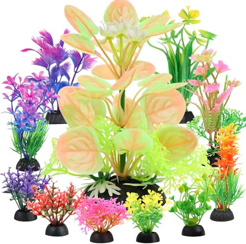 QUOZUO Plantas de pecera, 11 piezas de decoración de acuario, plantas artificiales para decoración de acuarios, accesorios para simulación de acuario de oficina