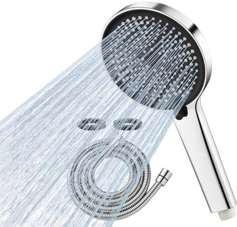 Colist Soffione doccia e tubo flessibile 2 m, soffione doccia ad alta pressione con 5 modalità di spruzzo, potenza universale per bassa pressione dell'acqua