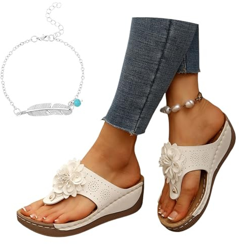 LDXEQIZ 2025 Nouveau Tongs À Fleurs Sandales Orthopédiques À Séparateur D'orteils for Femmes Flip-Flops À Plateforme avec Support De Voûte Plantaire, Chaussons À Gros Orteils for Vacances