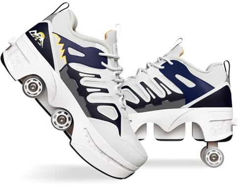 Chaussures à roulettes Escamotables 4 Roues pour Enfants - Basket Roller Garçon Fille (33-40) - Patins à roulettes Cachés, Skate Sneaker Enfant, blue-36