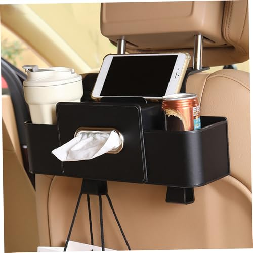 Organizador para asiento trasero de coche Organizador multifuncional 3 en 1 para asiento de coche con portavasos, caja de pañuelos, papelera y ganchos para teléfonos, aperitivos, bebidas, bolsos