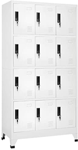 KKHOMEI Taquillas Vestuario, Armario para Vestuario Taquilla Metálico con 12 Compartimentos Ranuras de ventilación Recubrimiento de Polvo Blanco