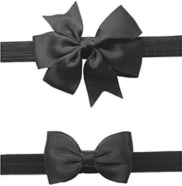 2pc/Set Baby Girls Grosgrain Ribbon Hairband Set Ribbon Bows Hair Tie Headband JB10 (1-Black)