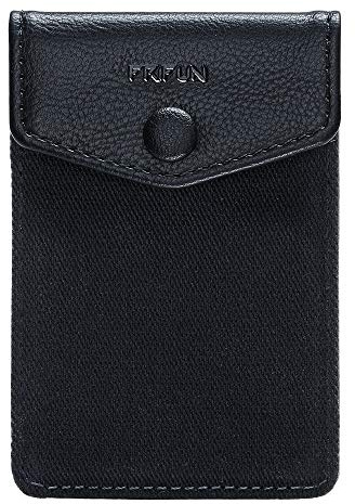 FRIFUN Card Holder for Back of Phone with snap Ultra-Slim Self Adhesive Phone Wallet Stick on Cell Phone RFID Blocking Sleeve Covers Credit Cards and Cash (Black)