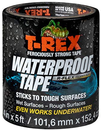 T-Rex Größe des wasserdichten Klebebands: 101 mm x 152 mm, mit R-Flex-Technologie. Ein starkes Klebeband, das unter Wasser funktioniert, versiegelt und repariert Lecks, schwarz.