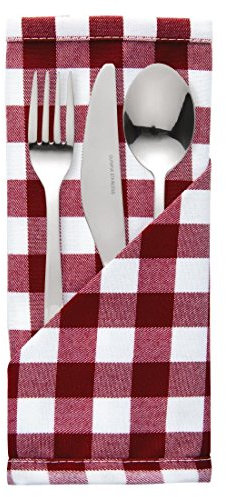 Mitre Linen Comfort Serviette, kariert, Polyester, 41 x 41 cm, Rot/Weiß 10 Stück