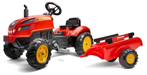 FALK - Traktor mit Pedalen X Tractor – Rot – mit Haube zum Öffnen und Anhänger ab 2 Jahren – 2046AB