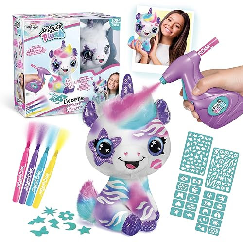 Canal Toys - Airbrush Plush OFG 228- Airbrush your Plush toy, bemalen Sie Ihr eigenes Plüschtier mit elektrischer Airbrush-Spritzpistole, Markern und Schablonen, 1 Einhorn-Plüsch, weiß