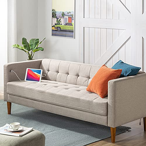 Zinus Pascal Sofa with USB Ports | Mid-Century | Tool-Free, Easy Assembly | Tufted Cushions | Tuxedo Arm | Tapered Legs | Sofa-in-a-Box | Oatmeal