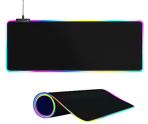 Large RGB Gaming Mouse Pad -15 Light Modes Touch Control Extended Soft Computer Keyboard Mat Non-Slip Rubber Base for Gamer Esports Pros 31.5X11.8(RGB)