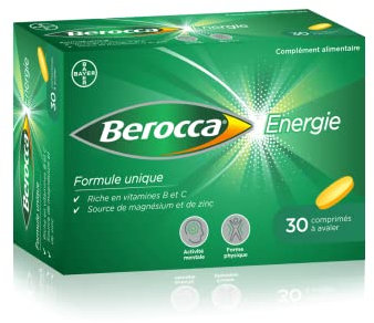 Berocca® Energie - Complément alimentaire - Multivitamines et Minéraux - Vitamine C, B3, B5, B1, B12, Calcium, Magnésium et Zinc - Aide à réduire la fatigue grâce à la vitamine C - 40 cps à avaler