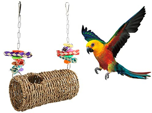 Seagrass Hammock, Hammock Play Tunnel Bird Stable and Funny Woven House Toy Sea Grass Woven House Hanging Bed Toy for Bird