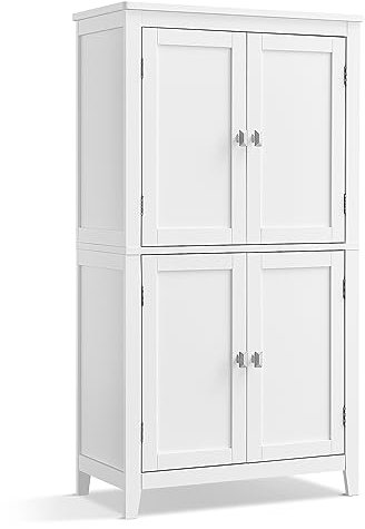 VASAGLE Freestanding Bathroom Cabinet with 4 Doors, Adjustable Shelves, 30 x 60 x 110 cm, White BBC552P31