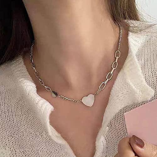 TseenYi Collier ras du cou en forme de cœur en argent avec pendentif en forme de cœur gravé - Collier bohème avec chaîne en trombone - Bijoux pour femmes et filles