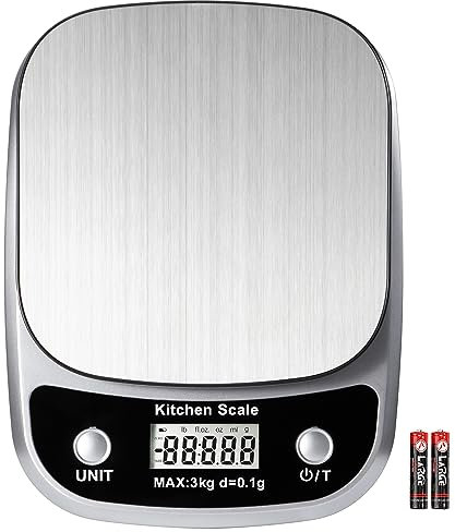 GRAM PRES Food Kitchen Scale Digital Weight Grams and Oz，Professional Small Digital Kitchen Food Scales 3kg/0.1g for Weight Loss