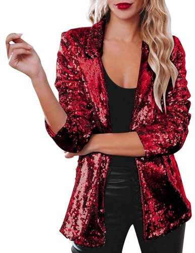 YUHYtop Damen Pailletten Cardigan Jacke Langarm Glitzer Bomberjacke Party Club Jacke Pailletten-Blazer Damen Elegant Tailliert Anzugjacke Glitzer Tops Kurz Oberteile Blazer Glitzer Outfits Clubwear