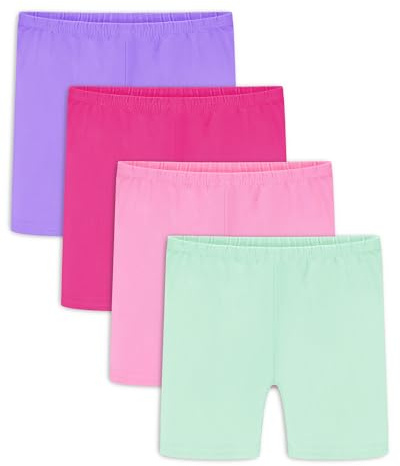 Auranso Girls Bike Shorts Cartwheel Cotton Biker Dance Under Dress Shorts Kids Clothes 4 Pack Purple-Rose Red-Pink-Green 7-8 Years