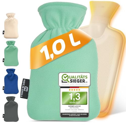 HOT.N.CHILL® Premium Wärmflasche mit Bezug I 1.0L I Extra weich & kuschelig I Kleine Wärmeflasche aus Naturkautschuk auslaufsicher & getestet I Hot Water Bottle I Bettflasche für Erwachsene & Kinder