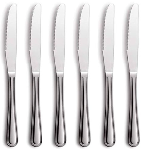 Tradineur Lot de 6 couteaux de table à steak en acier inoxydable avec lame de scie Passe au lave-vaisselle 22,5 cm