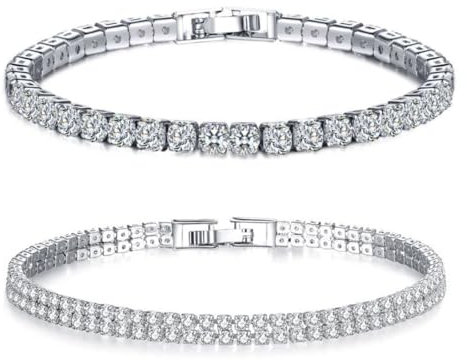 WMUVAZA Diamant Tennis Armband Silber - Zirkonia Deluxe Strass 2 Stück