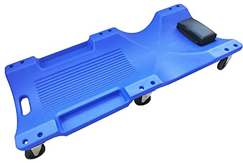 Garage roulant en plastique, chariot d'atelier -, chariot de mécanicien de 40 pouces avec appui-tête rembourré, plateaux à outils doubles et 6 roulettes, roues de chariot pour atelier de réparation a