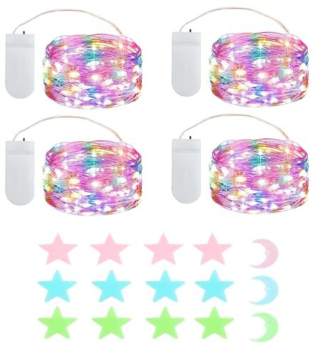 MUXIJIA 4x2M 20 LED Mini Luci Stringa Per Interni All'aperto Con Batteria Timer Per Feste Di Nozze Decorazioni Di Illuminazione Natalizia, con Adesivi Murali Stelle Fluorescenti