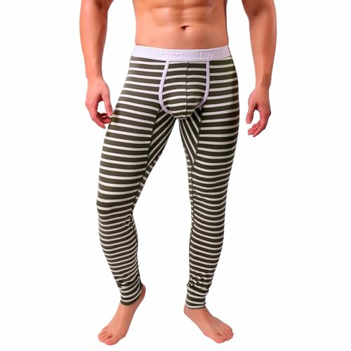 YOSUWOAI Mutande a righe da uomo, invernali, in cotone, comode, morbide, leggings, biancheria intima funzionale, calda, lunga, termica, sottile, O grigio., L