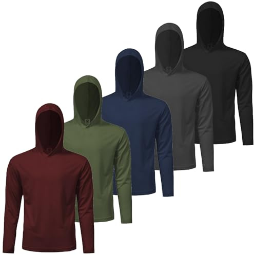 Mens Active Athletic T-Shirts Set Long Sleeve UPF 50+ Sun Protective Quick Dry Hoodies Workout Shirt 5 Pack