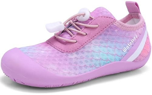 WateLves Wide Toddler Water Shoes Kids Barefoot Athletic Sneakers Girls Boys Quick Dry Aqua Socks for Beach Hiking Swim Kayak Sport Accessories, Camping Essentials (Fish Scales, 27)