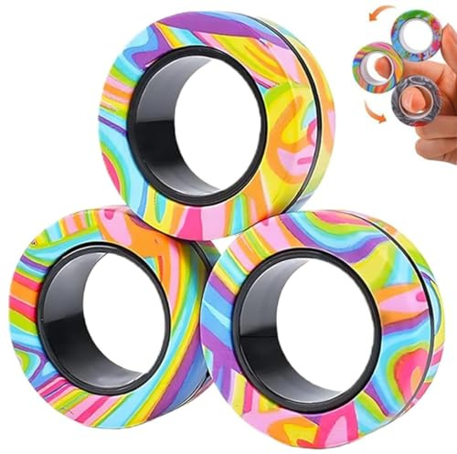 Juguete Anti-Estrés Anillos Magnéticos ZHjuju - Alivio Ansiedad, Mejora Concentración, 3 Unidades Colores Arcoíris, Cómodo, Juguete Magnético para Dedos