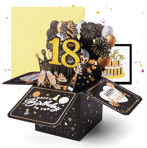 OFFCUP 18 Anni Biglietto Auguri Compleanno 3D Biglietti Auguri Regalo Divertente Pop Up Biglietti di Compleanno con Busta e Carta Biglietto di Auguri per Uomo Donna Famiglia Amica Festa