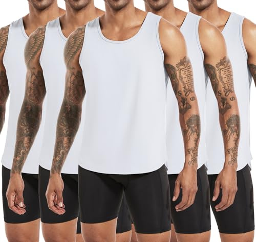 Boyzn 1, 3 eller 5-pack herrtanktoppar bomull ärmlösa t-shirts andas muskelskjortor armhålor gym funktionell skjorta träning linne sport undertröja bodybuilding ärmlös t-shirt skjortor, 5-pack vit, L